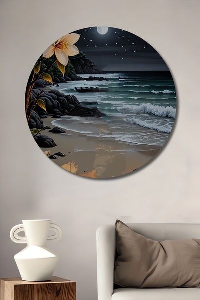Teona Ahşap Lumina lunii Flori de pe malul mării Pictură în ulei Aspect decor...