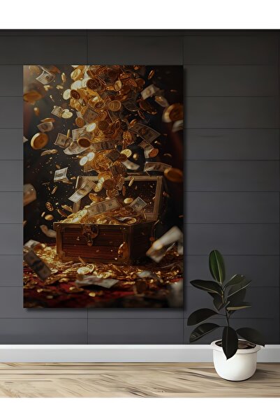 Teona Ahşap Cufăr de comori umplut cu aur, cu aspect de pictură în ulei, tabl...