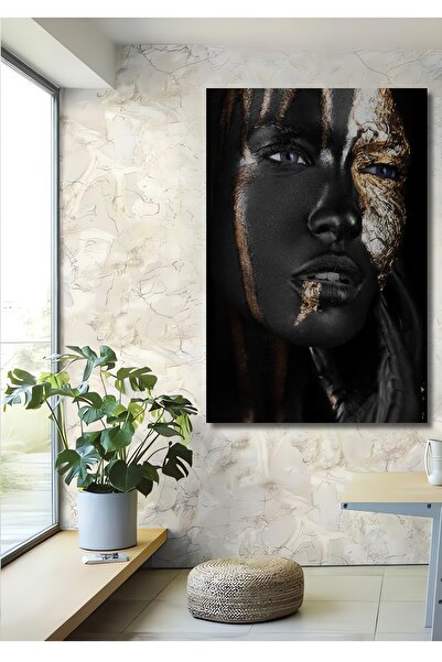 Teona Ahşap Μαύρο Γυναικείο Πορτρέτο με Χρυσές Πινελιές, Ξύλινο Διακοσμητικό ...