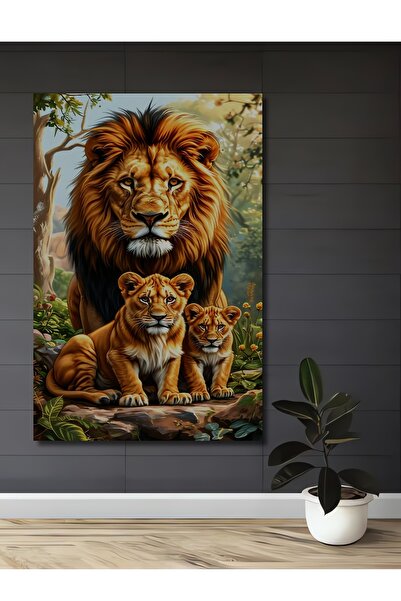 Teona Ahşap Ξύλινο διακοσμητικό πίνακα με ελαιογραφία της οικογένειας των λιο...