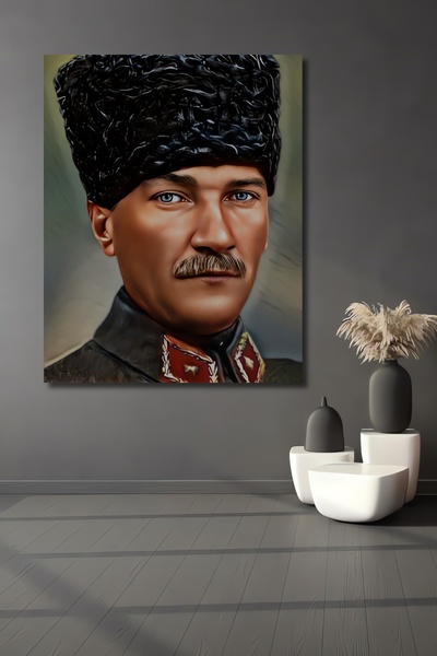 Teona Ahşap Ξύλινο διακοσμητικό τραπέζι με ελαιογραφία του Ατατούρκ, Γκαζί Μο...