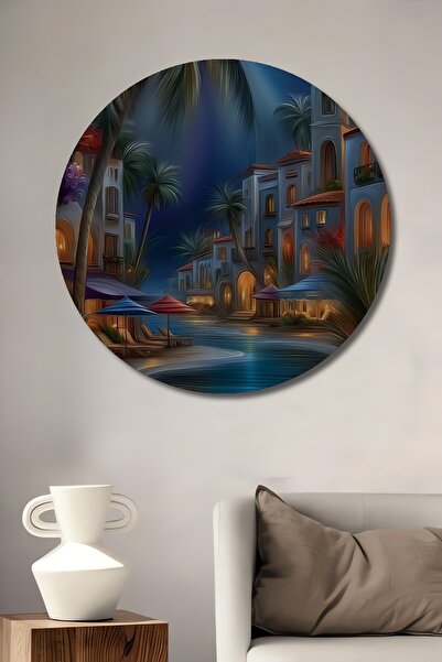 Teona Ahşap Pictură decorativă rotundă de perete, inspirată de vacanțe tropic...