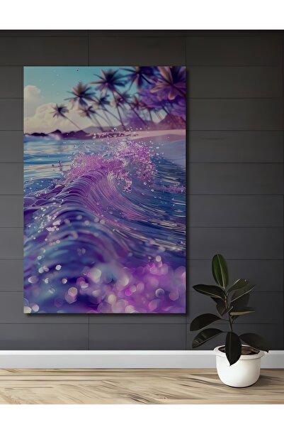 Teona Ahşap Tablou decorativ din lemn cu aspect de acuarelă cu valuri violet