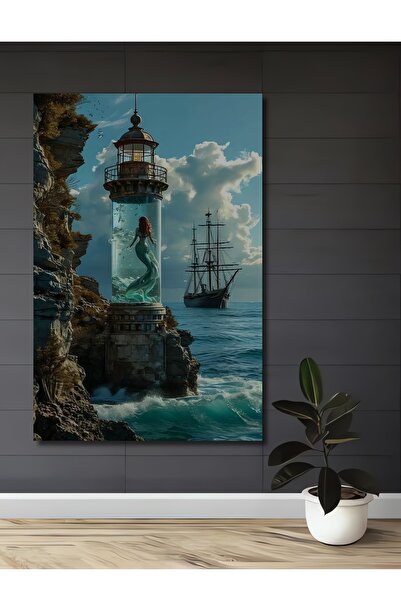 Teona Ahşap Tablou decorativ din lemn cu aspect de pictură în ulei, cu sirenă...