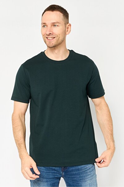 Fudo Men Crew Neck Short Sleeve Solid T-Shirt, Dark Green