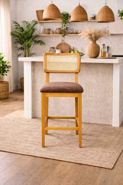 Lif Mobilya Özel Hasır sırt ahşap Bar Sandalyesi