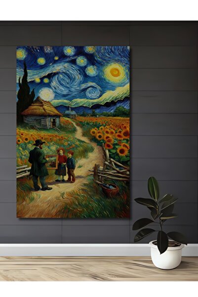 Teona Ahşap Van Gogh Yıldızlı Geceler Ayçiçek Tarlası Yağlı Boya Görünümlü Ah...