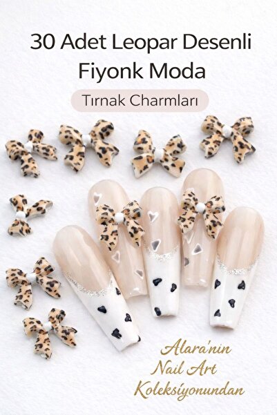 alaraycosmetics 30 Adet Leopar Desenli 3D Fiyonk Tırnak Charm – Nail Art Süsl...