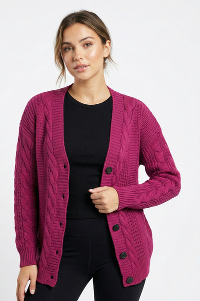 ABAY GİYİM Women's V-Neck Hair Knit Buttoned Knitwear Cardigan