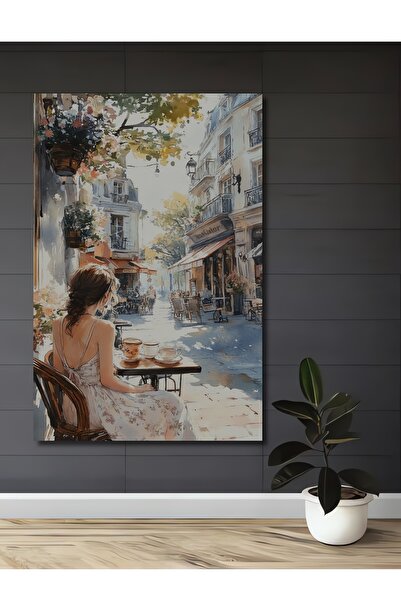 Teona Ahşap Paris Kafe Sahnesi Sulu Boya Görünümlü Dekoratif Ahşap Ev,Antre,S...