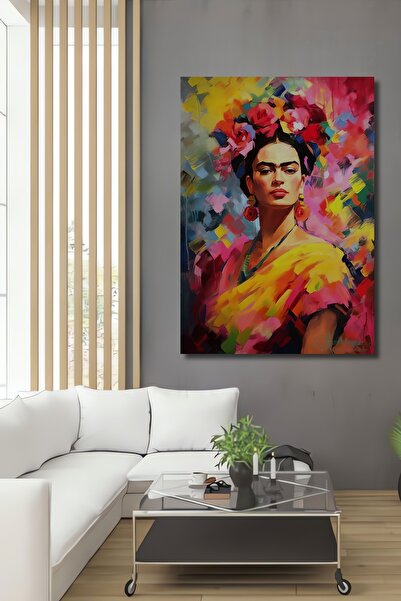Teona Ahşap Frida Kahlo Yağlı Boya Görünümlü Modern Sanat Ahşap Dekoratif Ev,...