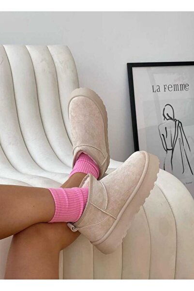 YGT Premium Cizme din piele intoarsa cu talpa inalta si blana in interior