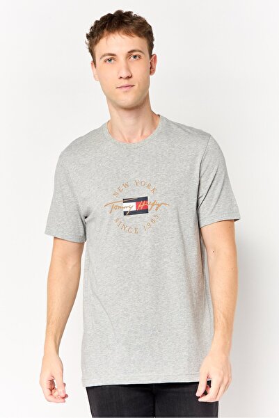 Tommy Hilfiger Men Crew Neck Short Sleeve Graphic Print T-Shirt, Grey