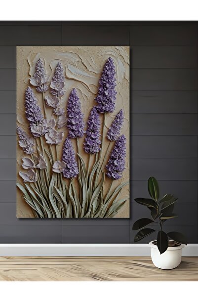 Teona Ahşap Lavanta Bahçesi Kabartma Yağlı Boya Görünümlü Ahşap Dekoratif Ev,...