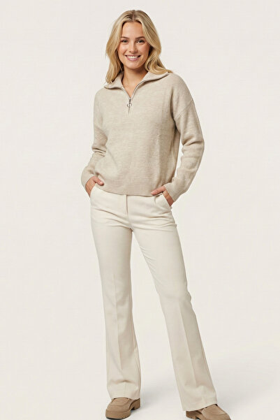 ABAY GİYİM Women's Soft Textured Half Zipper Sweater