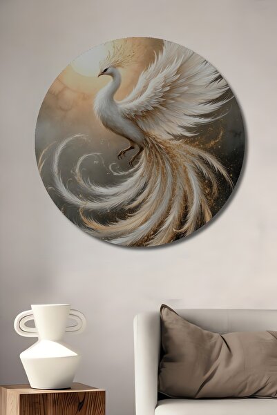 Teona Ahşap Büyülü Beyaz Anka Kuşu Sulu Boya Görünümlü Ahşap Dekoratif Tablo ...