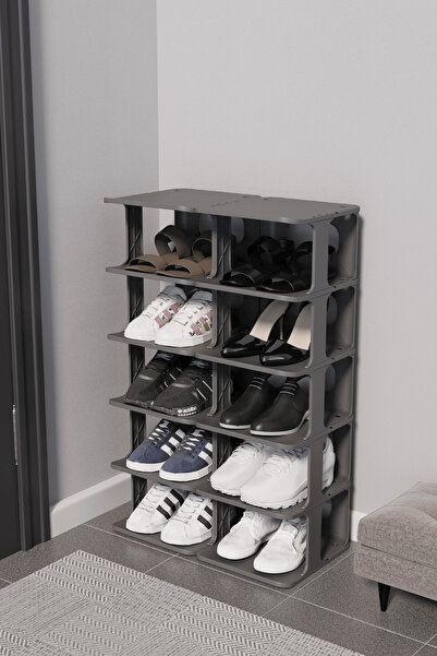 Mithra Life 5 Katlı 10 Bölmeli Plastik Gri Ayakkabı Rafı MIT1277