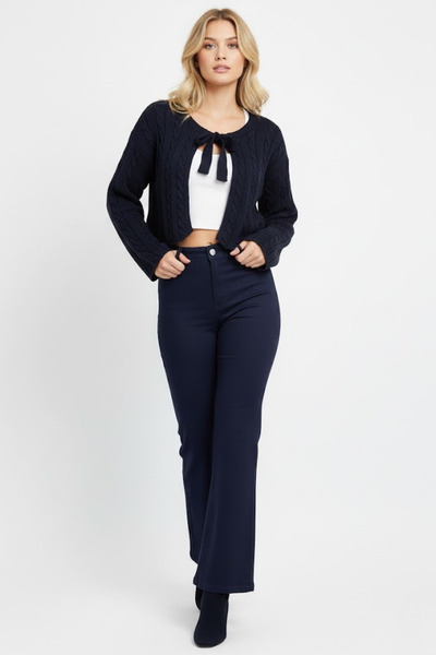 ABAY GİYİM Women's Hair Braid Lace-Up Crop Cardigan