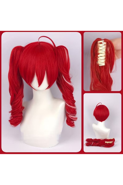 Butic Anime Cosplay Kasane Teto Kırmızı Peruk Kawaii Vocaloid Sentetik Peruk