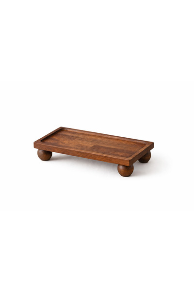 Üreet Rectangular Pedestal Presentation Plate 17X30 cm - Natural Wood Serving and Presentation Stand
