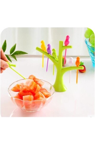 Genel Markalar ® Yeni Ürün Ağaç Stantlı Kuş Şeklinde 6 adet Kokteyl Kürdan Seti