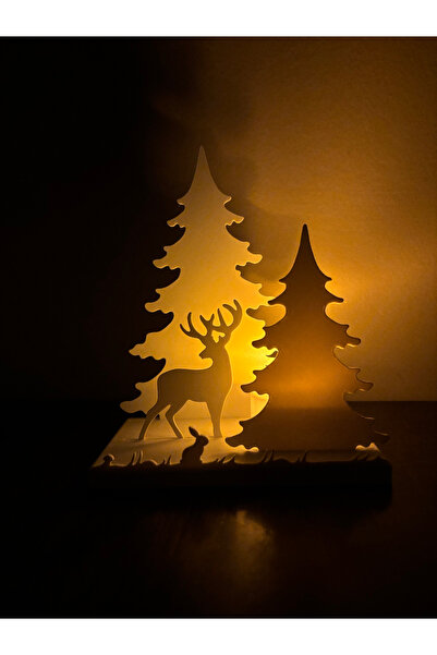 3d C Universe LED Işıklı Geyikli Orman Silüeti Dekor Lambası – Yılbaşı Objesi