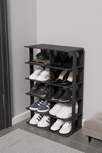 Mithra Life 5 Katlı 10 Bölmeli Plastik Siyah Ayakkabı Rafı MIT1278