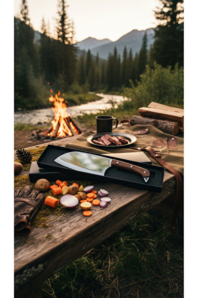 SKNIV Alaz:Almazan Outdoor Kamp Şef Bıçağı Kök Ceviz Saplı - Özel Tasarım Mut...