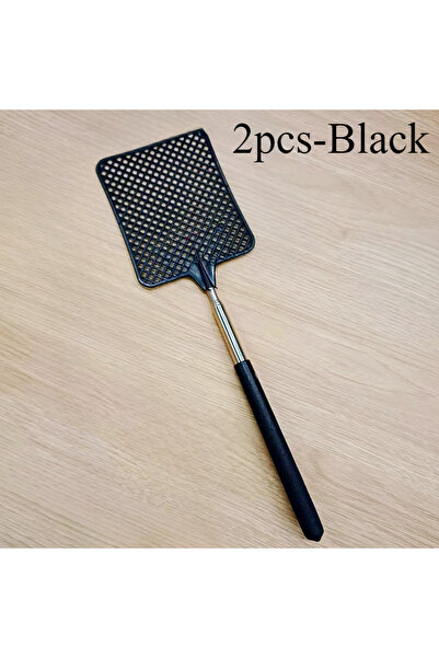 Choice6 قطعتان - أسود، نصف قطعة، مضرب ذباب بلاستيكي صغير قابل للسحب؛ مقبض من ...