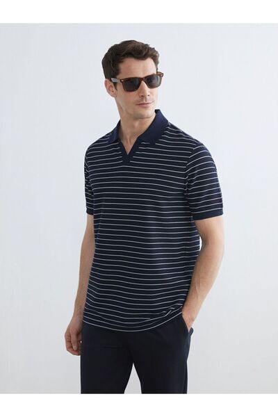 LC Waikiki Tricou cu dungi cu guler polo SOUTHBLUE