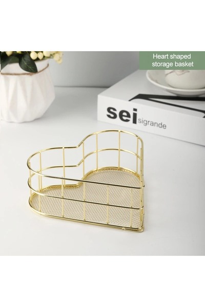 Choice Heart Gold Nordic Iron storage Basket jewelry organizer Gold Office Desktop Sundries Makeup Brushes
