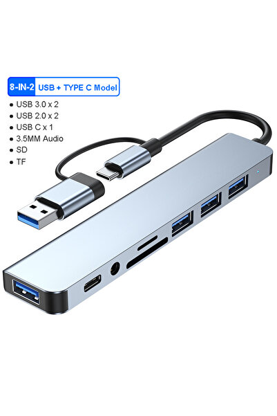 Kebidumei 8-IN-2 8-IN-2 USB HUB 3.0 USB C HUB Dock Station 5Gbps High Speed Transmission USB Splitter Type C t
