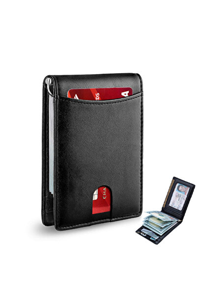Choice محفظة رجالية فاخرة من الجلد الأسود بالكامل، مزودة بحامل نقود بتقنية RFID، حقيبة نقود رفيعة وخفيفة الوزن.