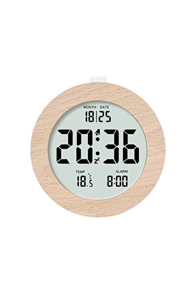 Choice Round Wooden Alarm Clock Temperature Date Time Display Snooze Mode Multifunctional Electronic Clock
