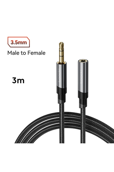 Toocki 3-Section 3m Grey 3.5mm Aux Cable for Car Headphone Male to Female Aud...