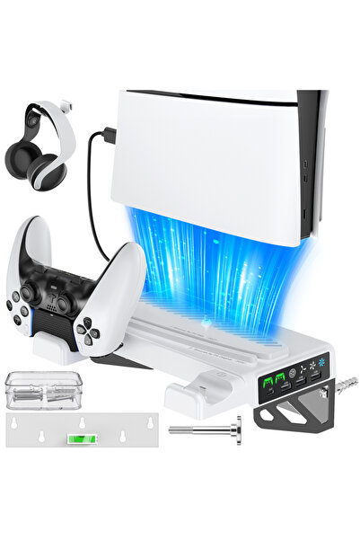 Choice طقم تثبيت جداري NG-P5326 لأجهزة PS5/PS5 Slim/PS5 Pro مع محطة شحن ومراوح تبريد، يُثبت خلف...
