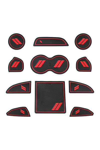 Choice Rubber Red White Vehicle Mat for Dodge Challenger - 11pcs Cup Holder, ...