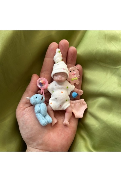 Choice دمية طفلة صغيرة لطيفة من السيليكون، مزينة بنقاط بيضاء، طولها 8 سم، مع ...