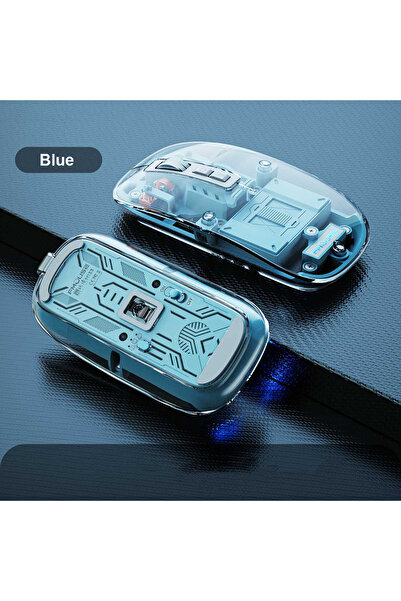 Choice ماوس لاسلكي ثلاثي الأوضاع مغناطيسي شفاف أزرق اللون، متوافق مع تقنية بلوتوث بتردد 2.4 جيجاهرتز، للكتابة على سطح المكتب بنقرة واحدة