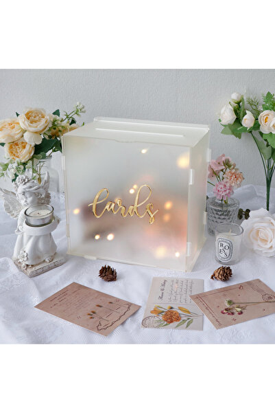 Choice صندوق بطاقات زفاف أبيض مثلج من أكريليك PartyWorld، صندوق هدايا مثلج مع...