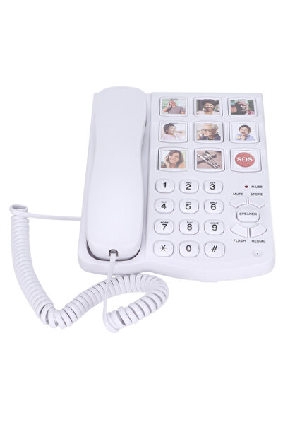 Choice هاتف أرضي سلكي أبيض اللون طراز LD-858HF بأزرار كبيرة ومكبر صوت وذاكرة صور لكبار السن