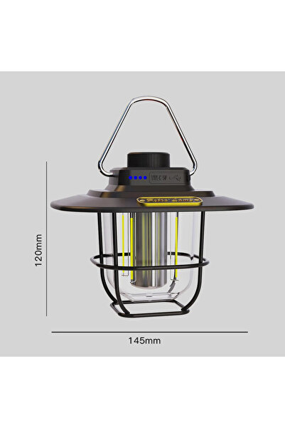 VODOOL مصباح تخييم LED أسود بتصميم عتيق، مصباح خيمة معلق مقاوم للماء قابل للت...