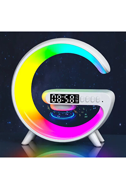 Vikefon مكبر صوت بلوتوث متعدد الوظائف أبيض اللون، مزود بإضاءة ليلية RGB بقوة ...