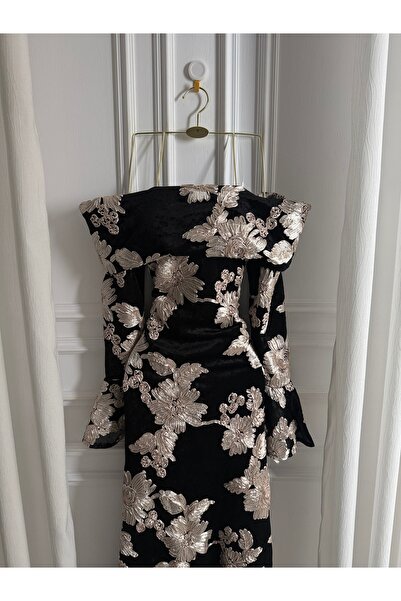 codeco black floral evening dress