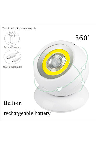 Choice USB Rechargeable 360° Rotating COB Ball Light PIR Motion Sensor LED Ni...