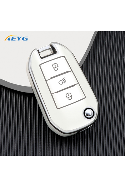 Choice4 B sliver White TPU Car Flip Key Case Cover Shell For Peugeot C6 508 C...