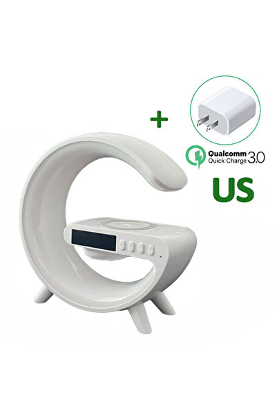 Vikefon مكبر صوت بلوتوث متعدد الوظائف أبيض اللون بتقنية QC3.0، مزود بإضاءة لي...