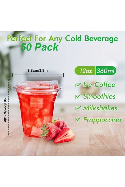 Choice 50Set 12oz 50Set Plastic Drinking Cups with Strawless Sip Lids, Disposable Cups for Cold Drinks, BPA