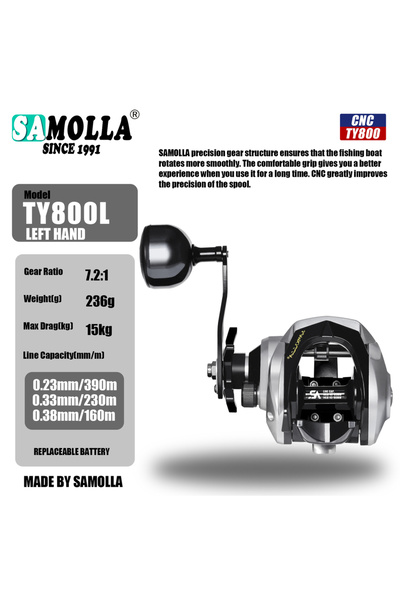 Choice بكرة صيد سامولا كبيرة جديدة مقاومة للماء في المياه المالحة، نسبة تروس 7.2:1، قوة سحب 15 كجم.