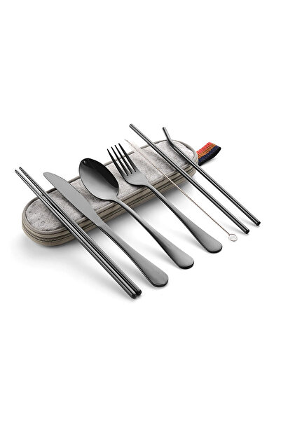 Choice Black 8Pcs 8PCS Portable Cutlery Single Box Suitable For Outdoor Picnic Travel Students Dinnerware C